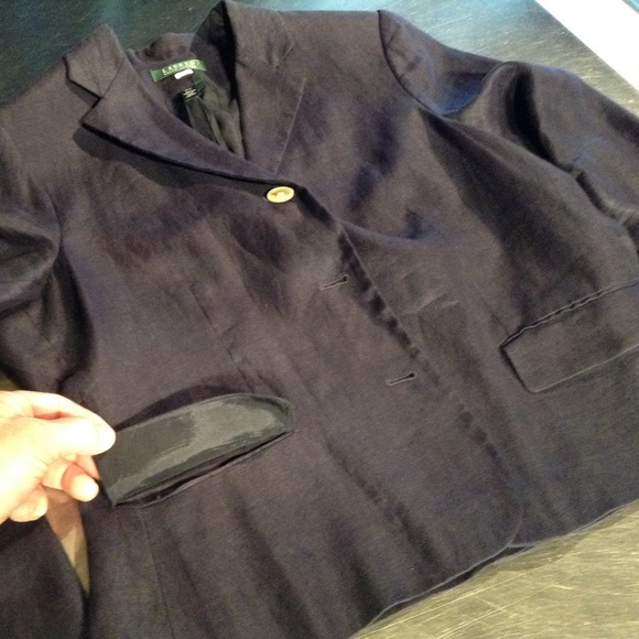 LRL Ralph Lauren 100% Linen Blazer Women’s 16 Dark Navy Blue 3 Button Lined - Picture 12 of 12